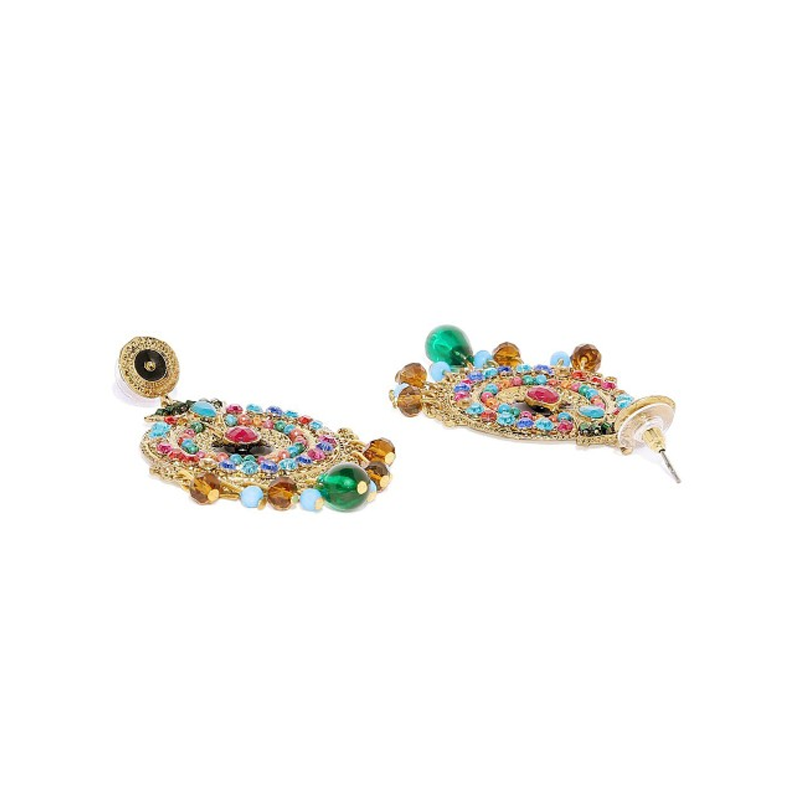 Multicoloured Gold Plated Dangler Drop Earrings
